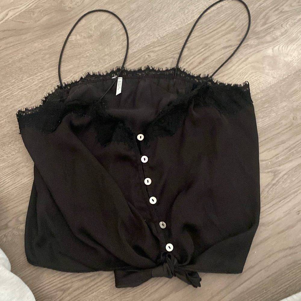 Black button down spaghetti strap top small good condition